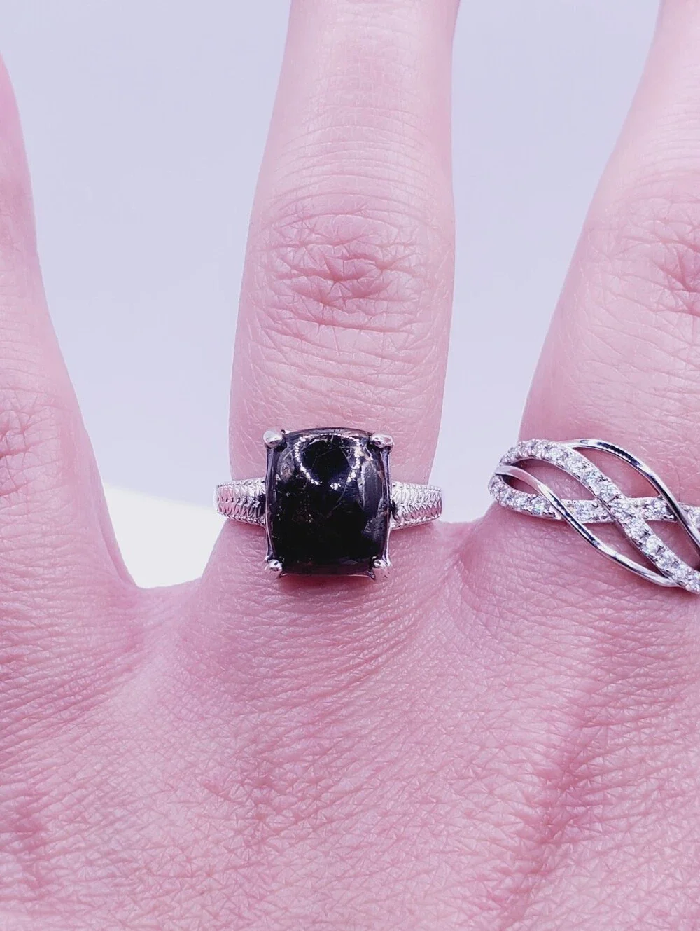 Genuine Cabochon Shungite 925 Sterling Silver Gold Fleck Ring
